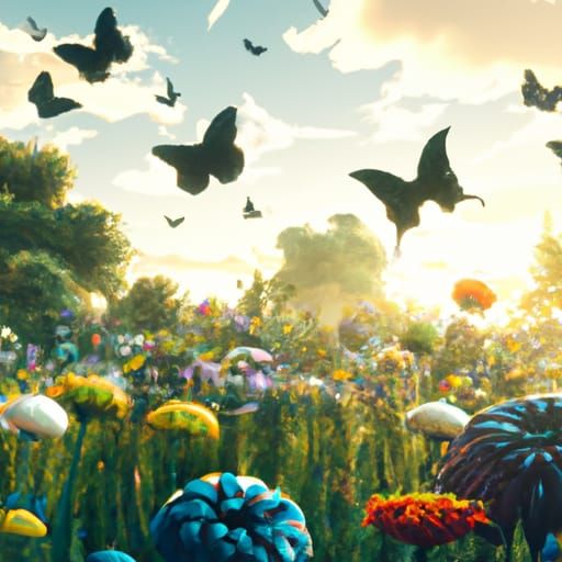 Black Swallowtails Dance Over Flower Field