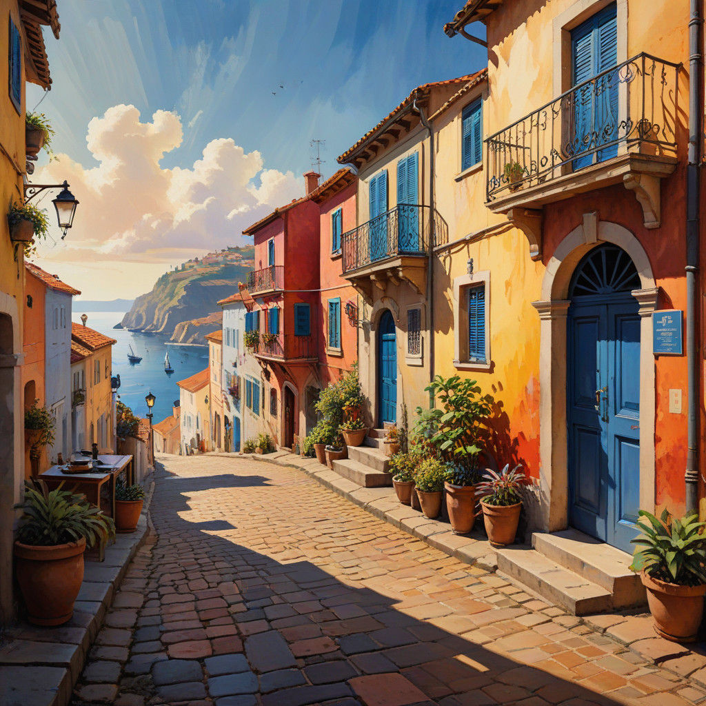 Epic Impressionist Village Scene with Vibrant, Saturated Col...