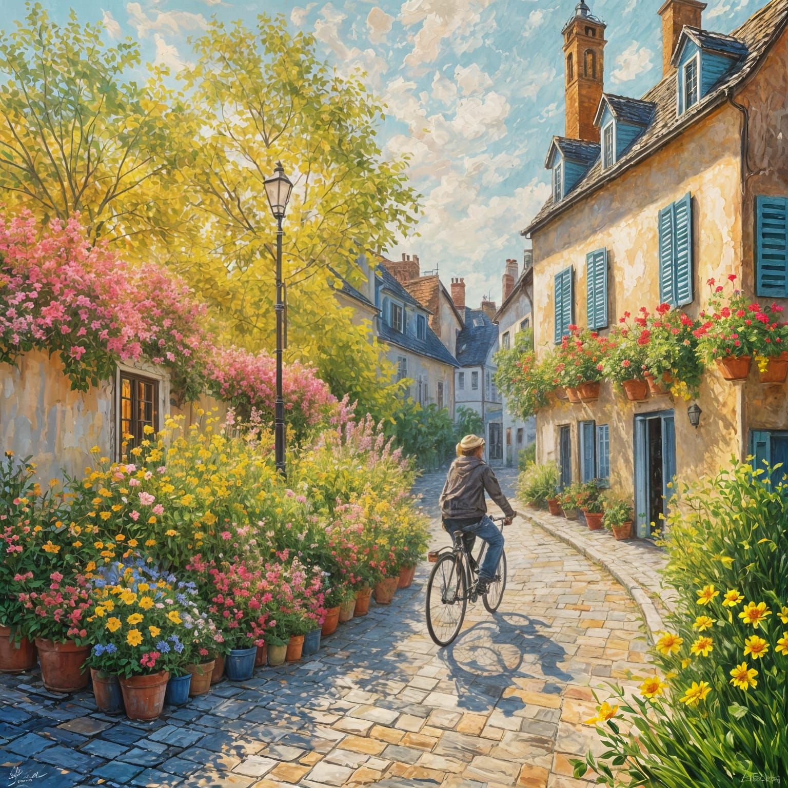 Quaint European Village Street in Warm Morning Light