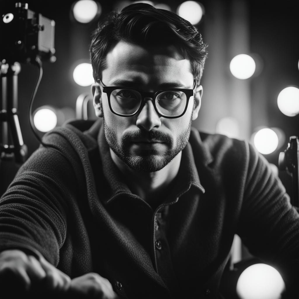 Dramatic Portrait of Young Director in Black and White