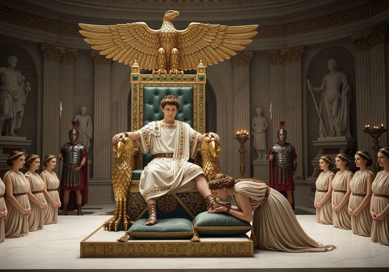 Emperor Nero on Jeweled Throne, Roman Opulence