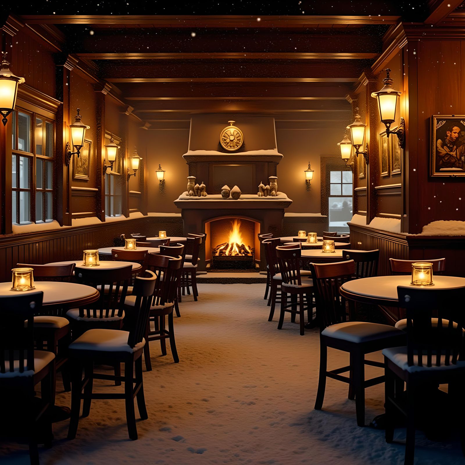 Cozy Irish Pub in Winter, Warm Lighting