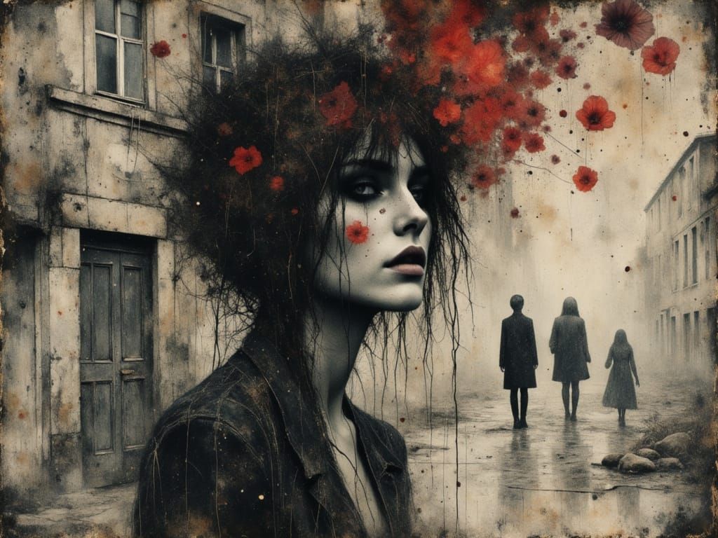 Dreamcore Female Figure in Watercolor and Alcohol Ink