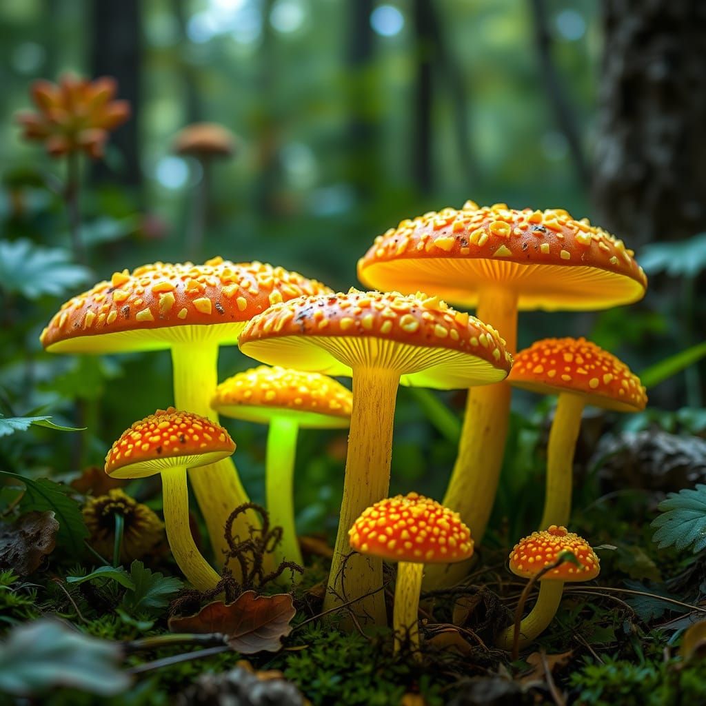 Mushrooms in Whimsical Forest Settings