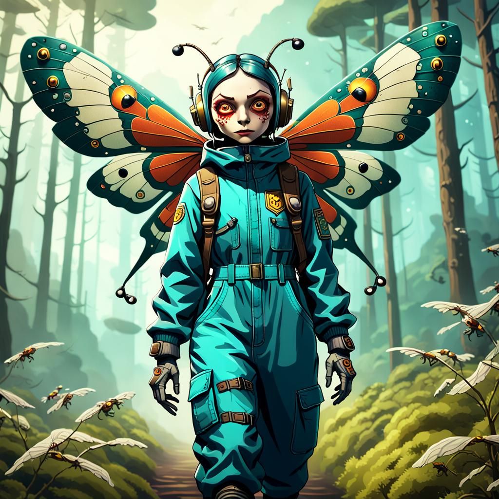 Moth Mechanic on Airship: Fantasy Concept Art