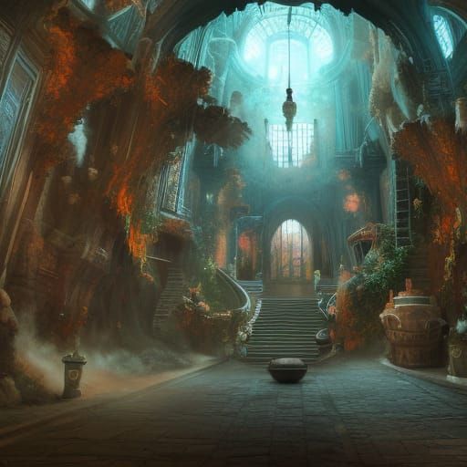 Fantastical Hall Entrance in Detailed Digital Painting