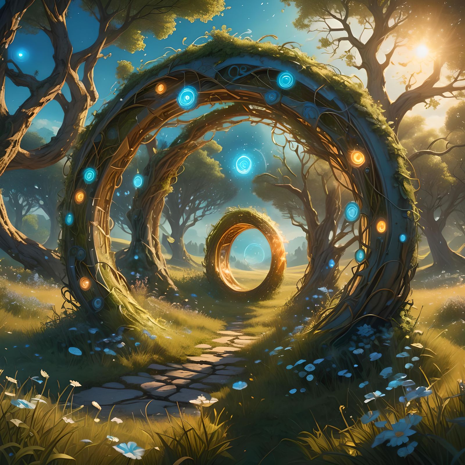 Glowing Manifestation Portal in Peaceful Meadow