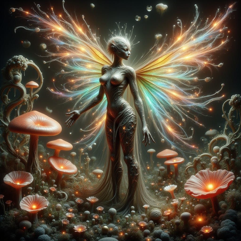 Cyborg Butterfly in Bioluminescent Forest, Neo-Baroque Style