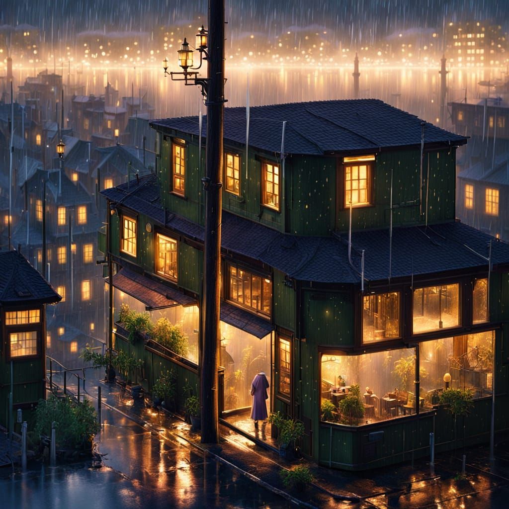 Rainy Cityscape Dawn Breaks