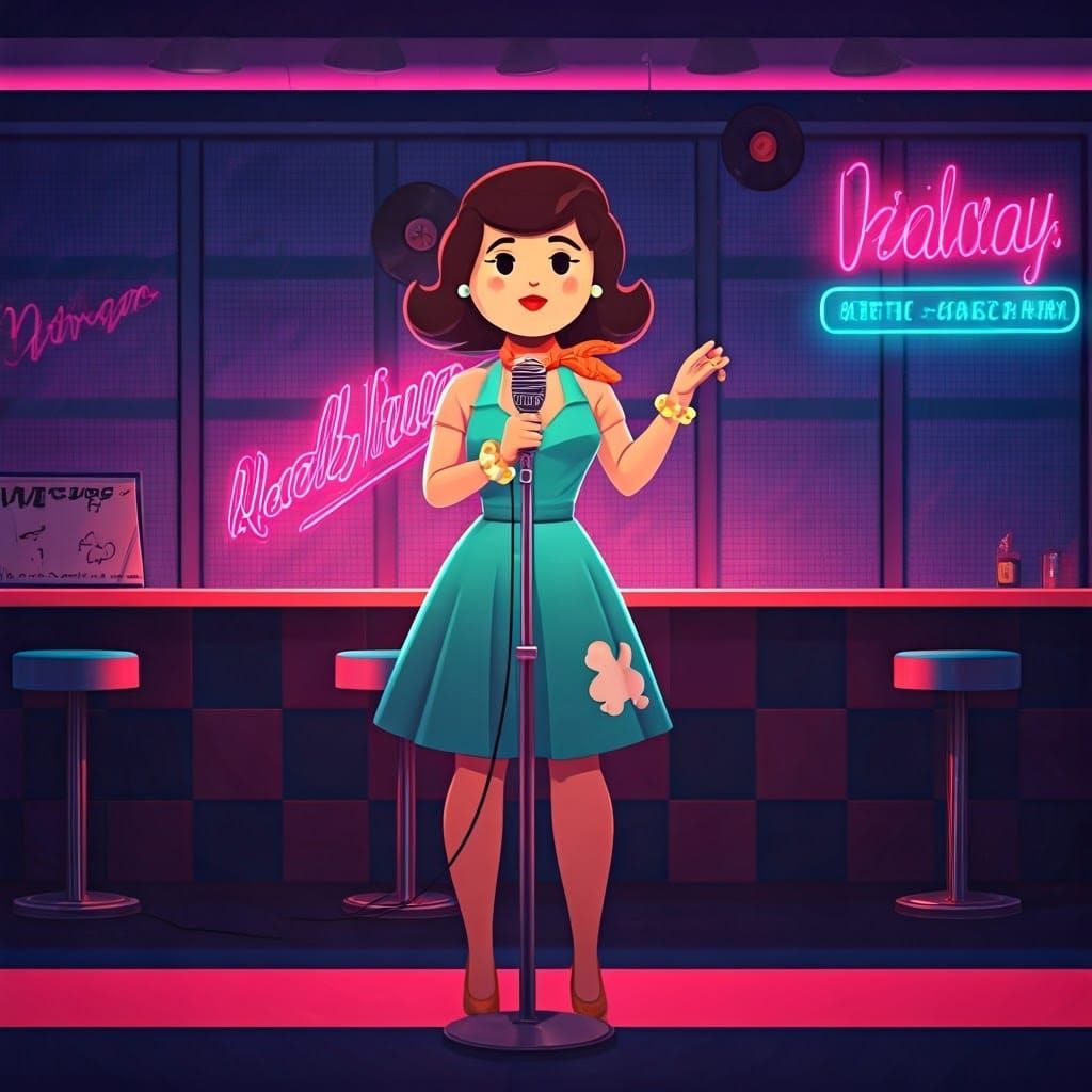 Retro Diner Songstress in Neon Radiance