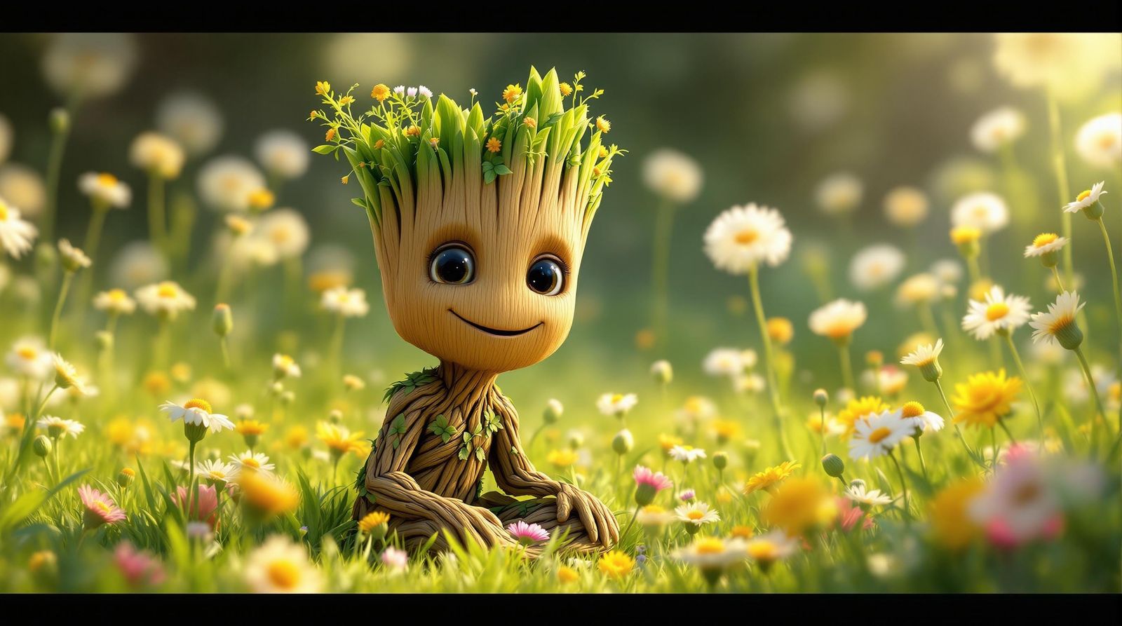 Whimsical CGI Cartoon Portrait of Grogu and Groot in a Vibra...