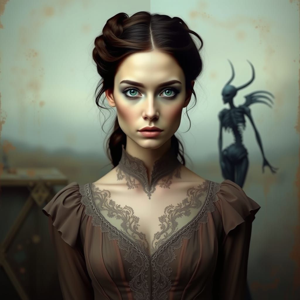 Serene and Enigmatic Double-Faced Woman in Victorian-Inspire...