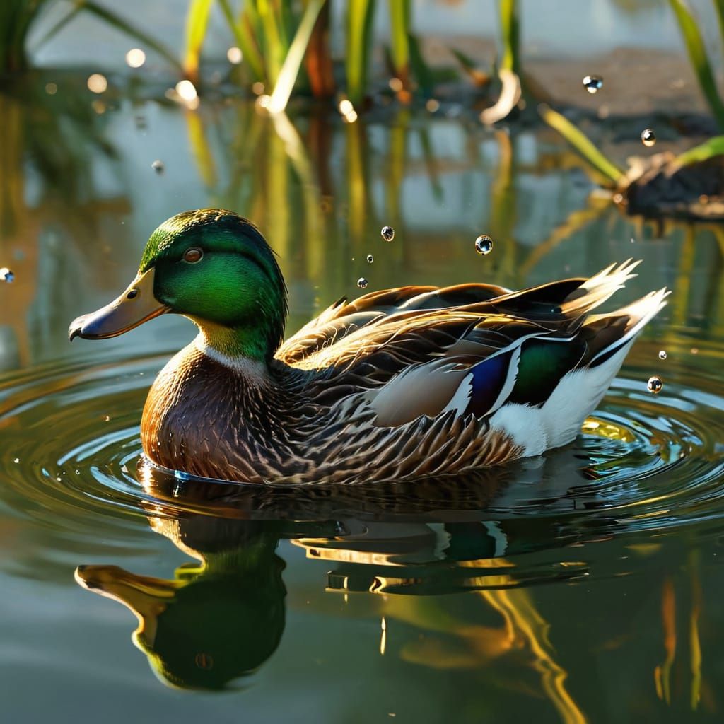Realistic duck with a green head