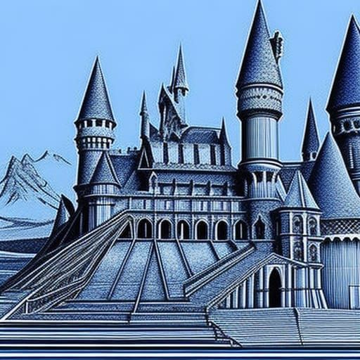 Hogwarts Castle Blueprint in Leonardo da Vinci Style