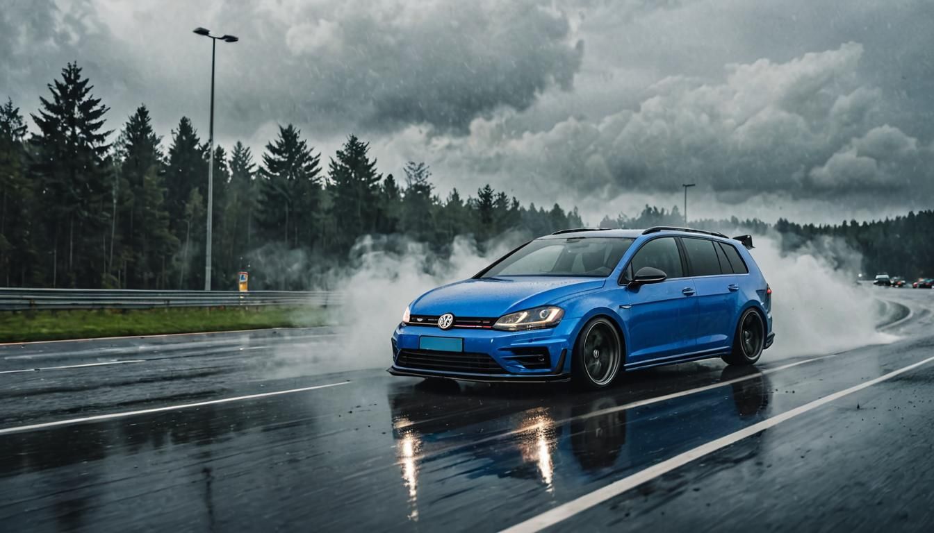 VW Golf 7R Drifting in Rain: Automotive Photography