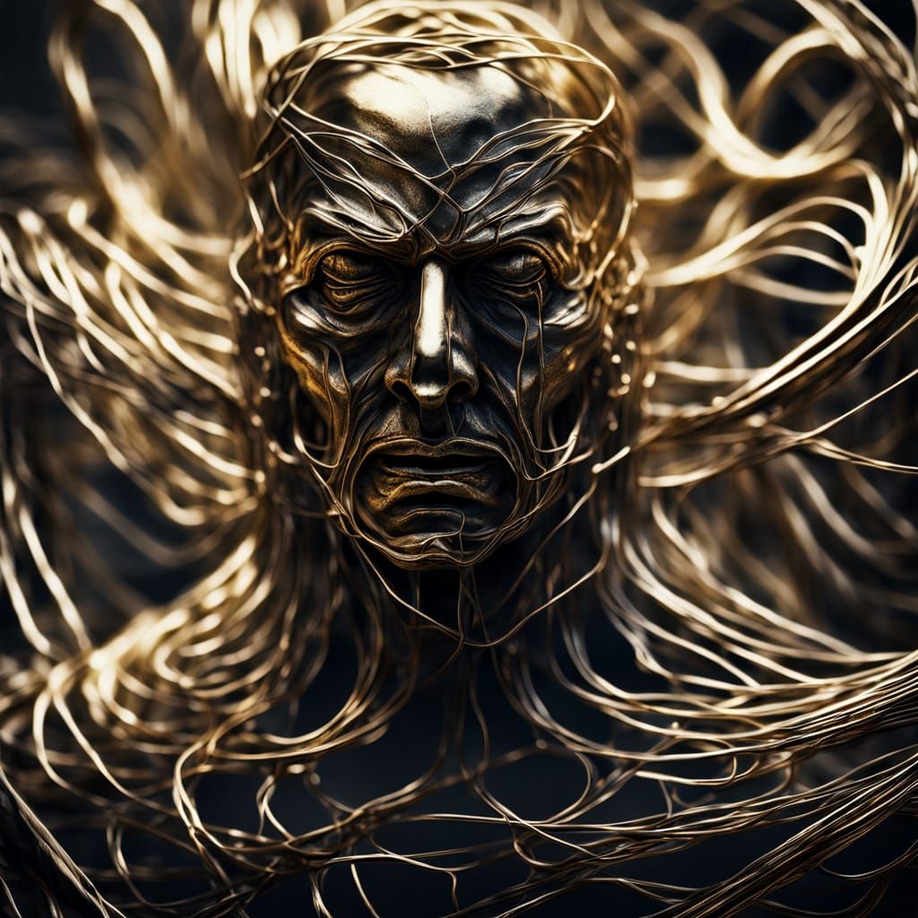 Surreal Wire Man Sculpture in Metallic Texture