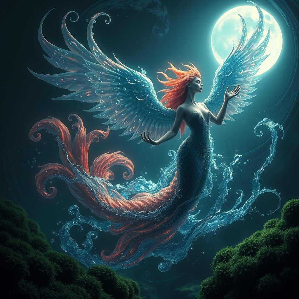 Dark Mermaid in a Swirling Vortex of Shadows