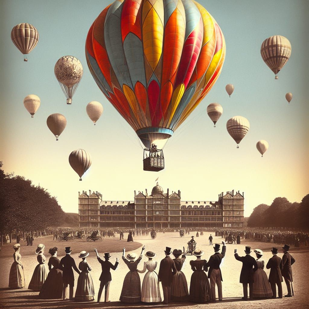 Hot Air Balloon Soaring on a Sunny Day, Circa 1900