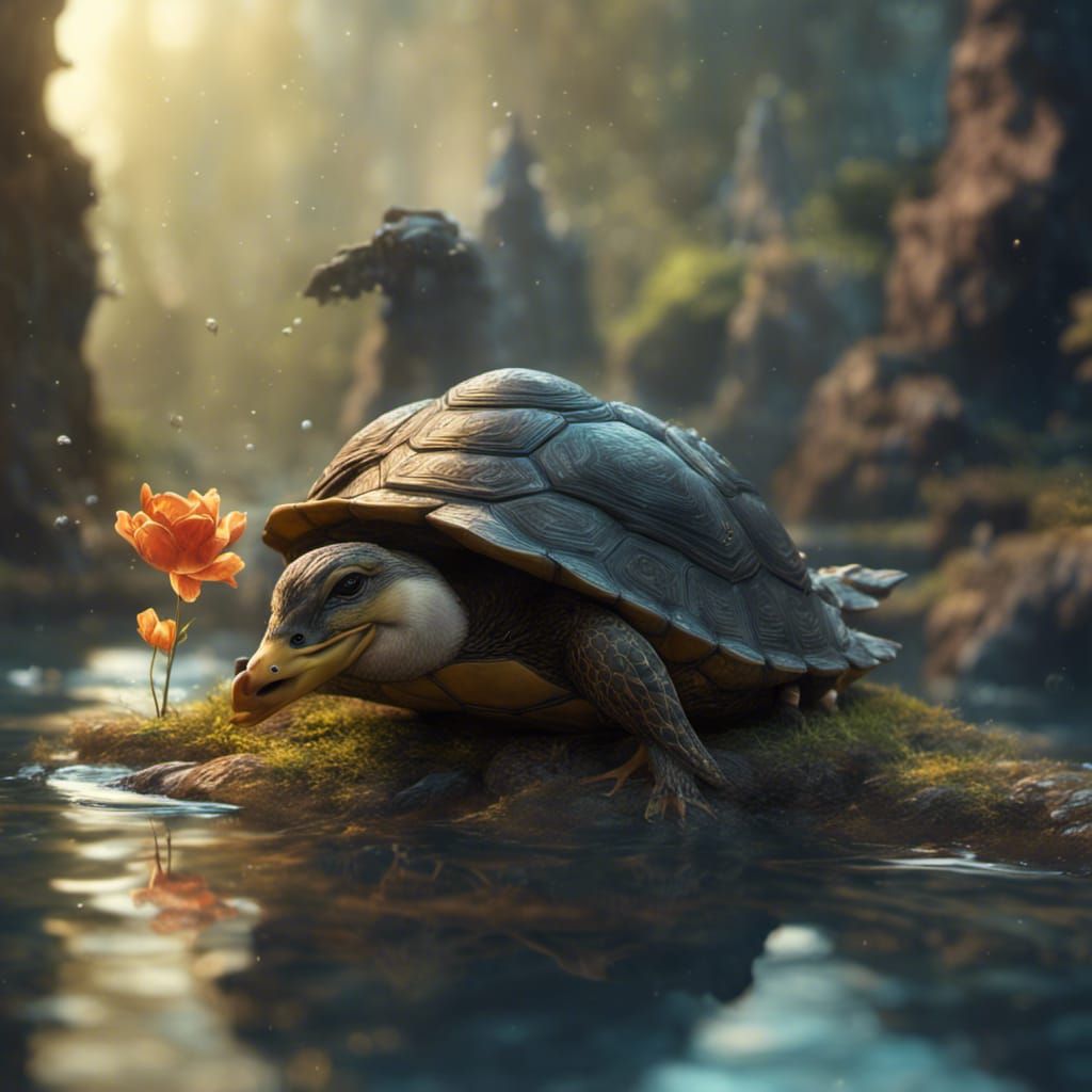 Duckling with Turtle Shell: Detailed Matte Painting