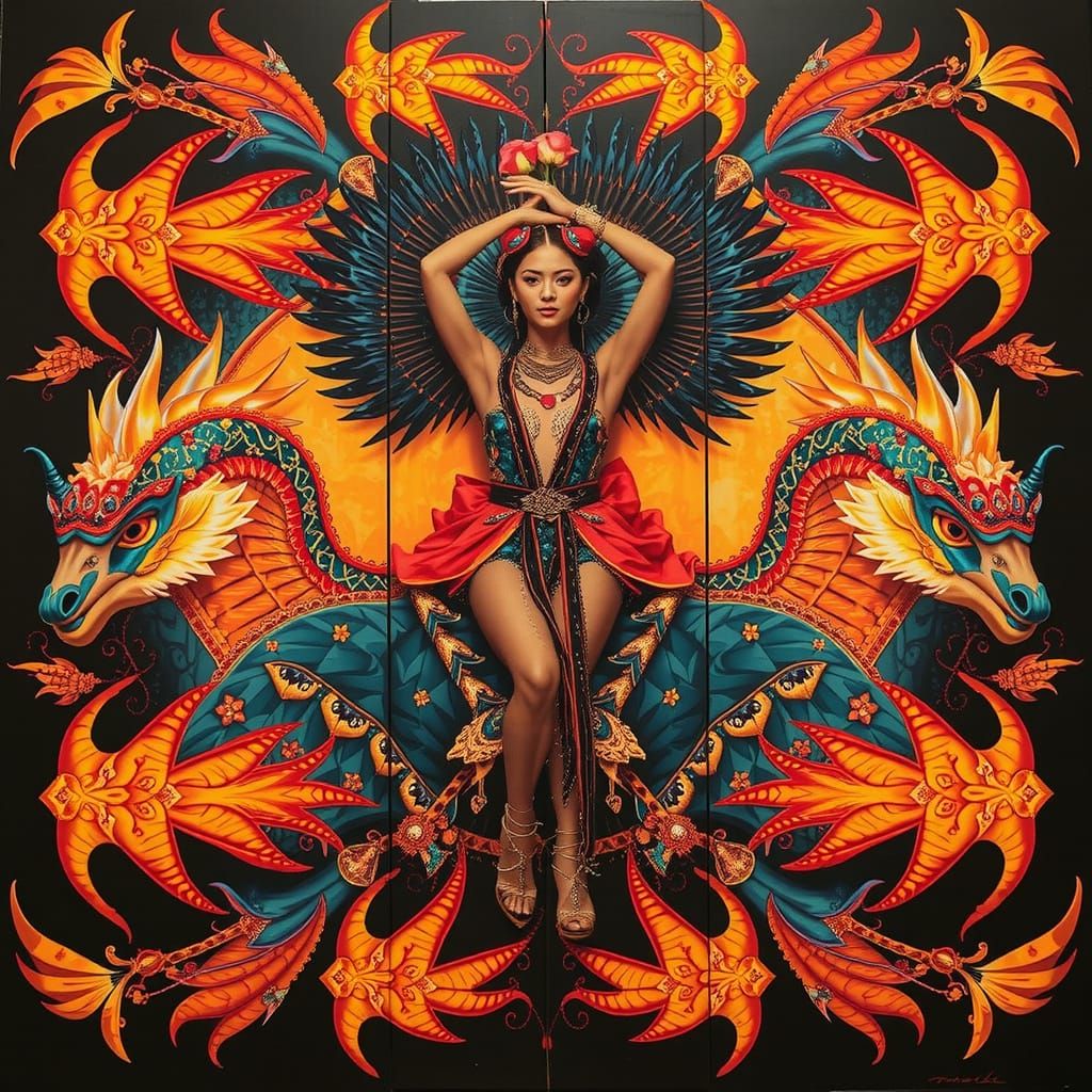 Elegant Woman in Vivid Colors and Intricate Attire