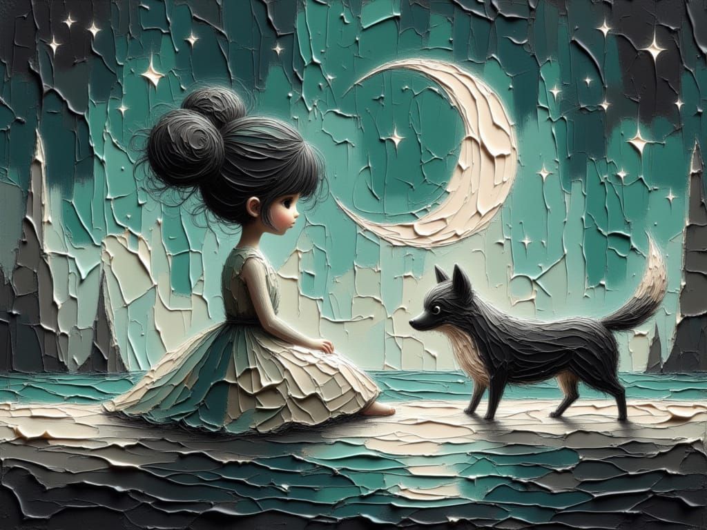 Child and Dog in Dreamy, Painterly Style