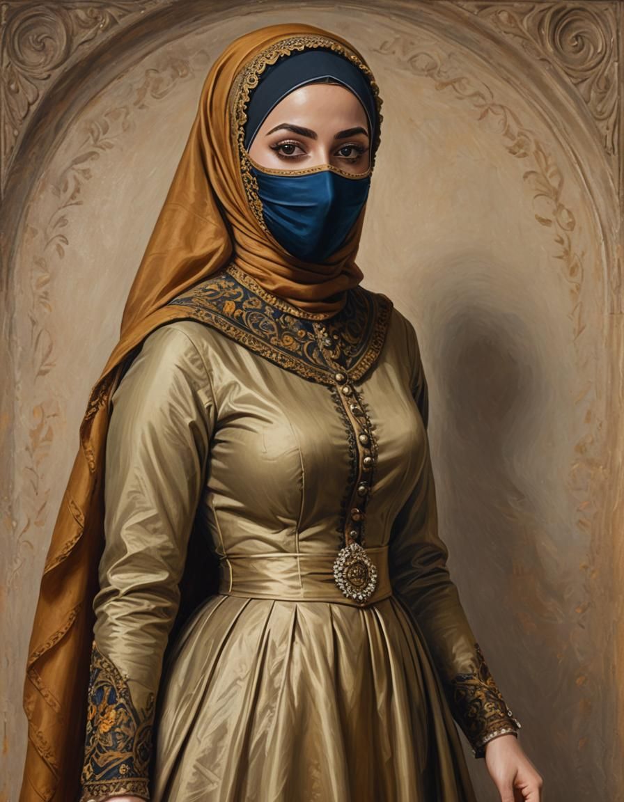 Victorian Hijab Lady Portrait in Oil Painting Style