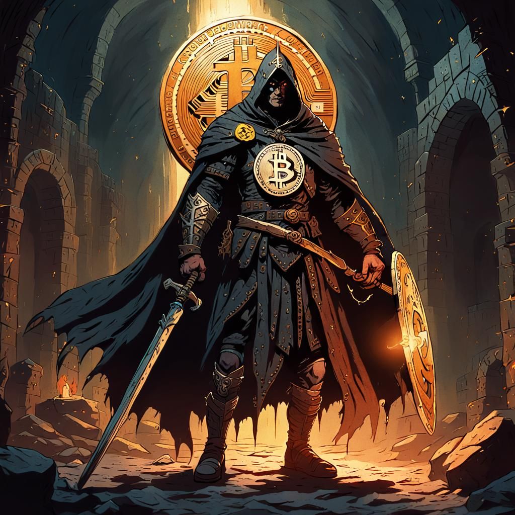 Bitcoin Warrior in Dark Fantasy Style