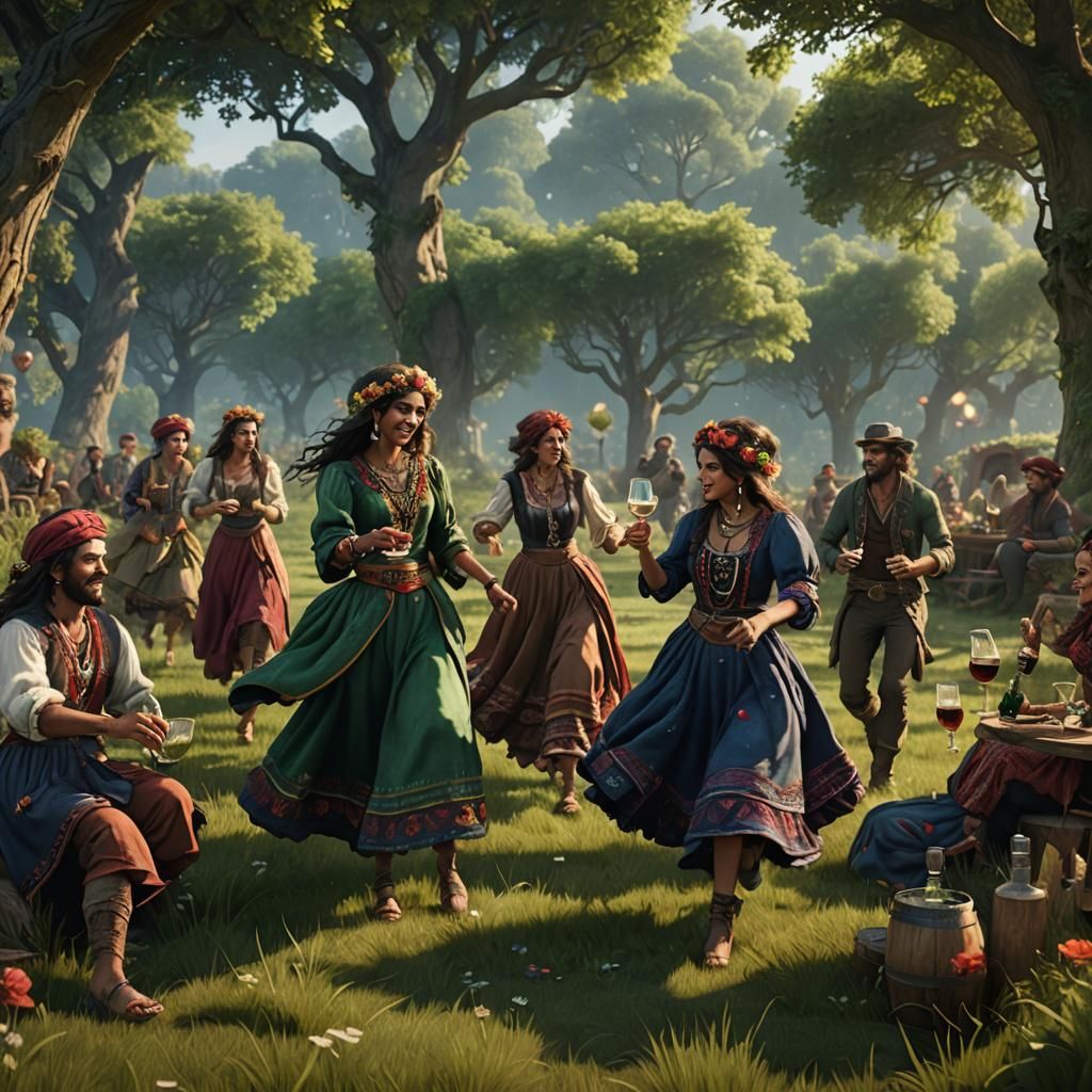 Dancing Gypsies Sipping Wine: Fantasy Concept Art