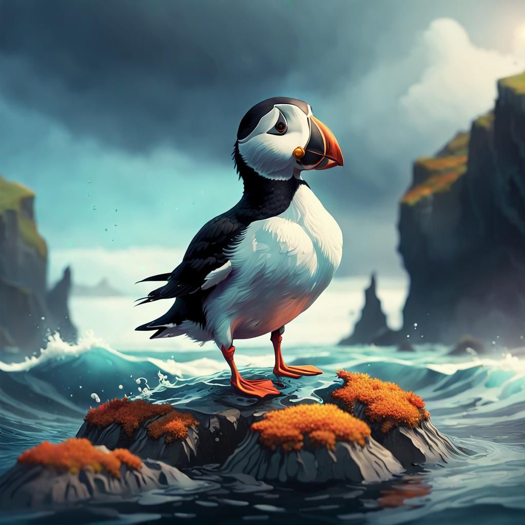 Icelandic Puffin Portrait in Hyperdetailed Digital Art