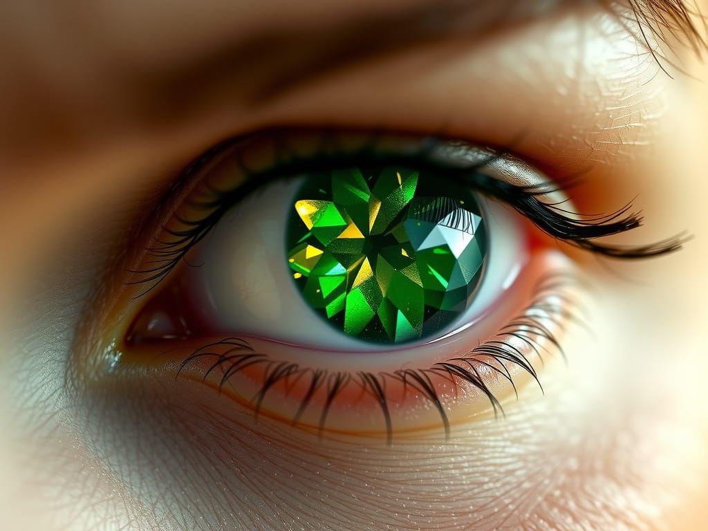 Hyper-Realistic Gemstone Eyes in Intricate Emerald and Jade
