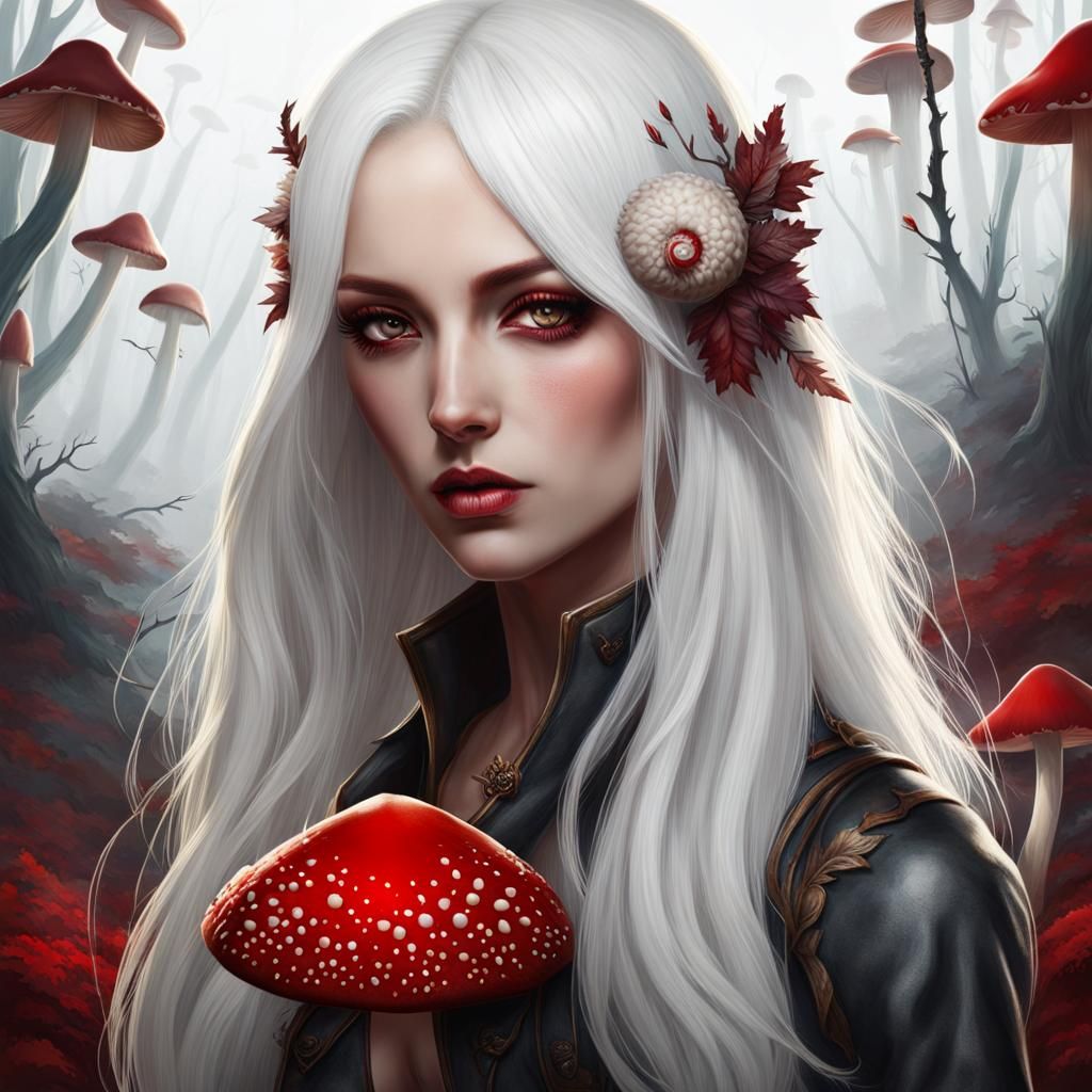 Bloody Portrait of a Blind Woman With Mushrooms