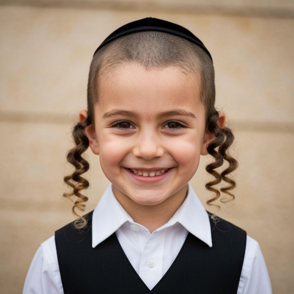 Photorealistic Portrait of a Cheerful Hasidic Boy