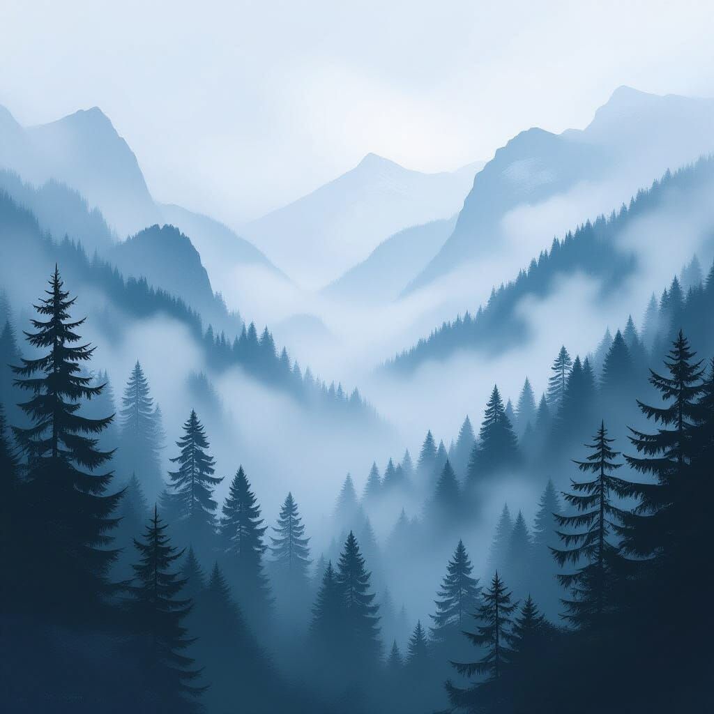 Misty Alpine Valley Forest in Hudson River School Style