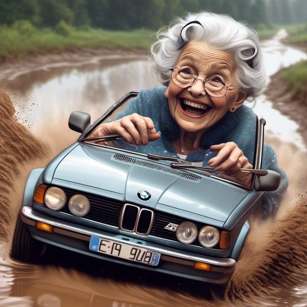 Little Old Lady Mudding in BMW Convertible