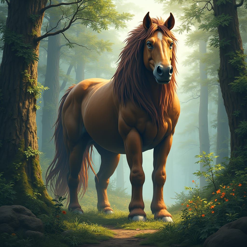 Majestic Lion-Horse Creature in German Forest