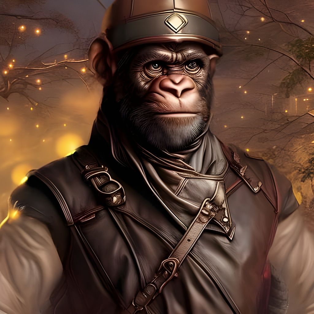 chimp with leather jacket