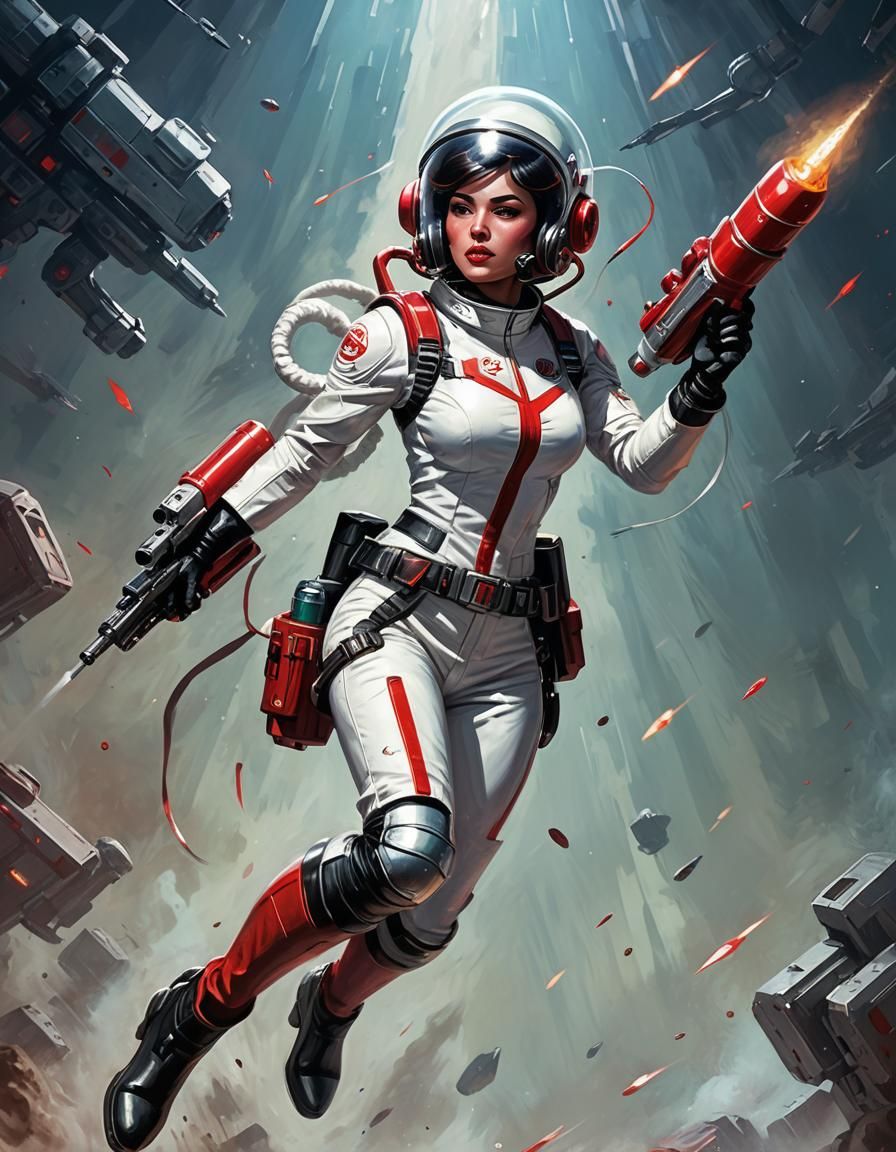 Nuka-Cola Girl: Retrofuturistic Space Pinup in Vibrant Color...