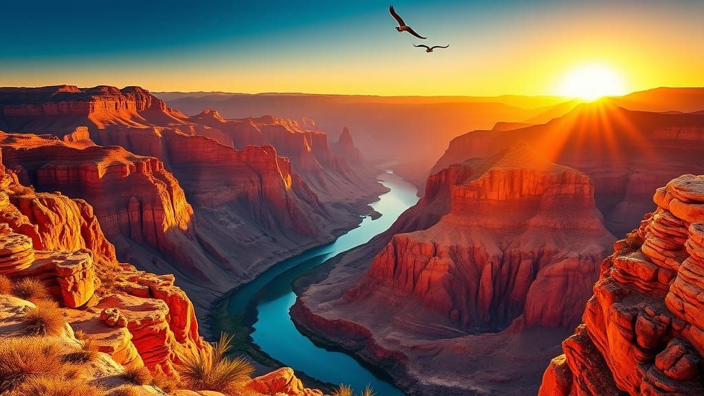 Majestic Grand Canyon Sunrise Landscape in Vibrant Hues