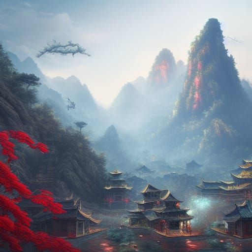 Fantastical China: Detailed Matte Painting in Deep Color