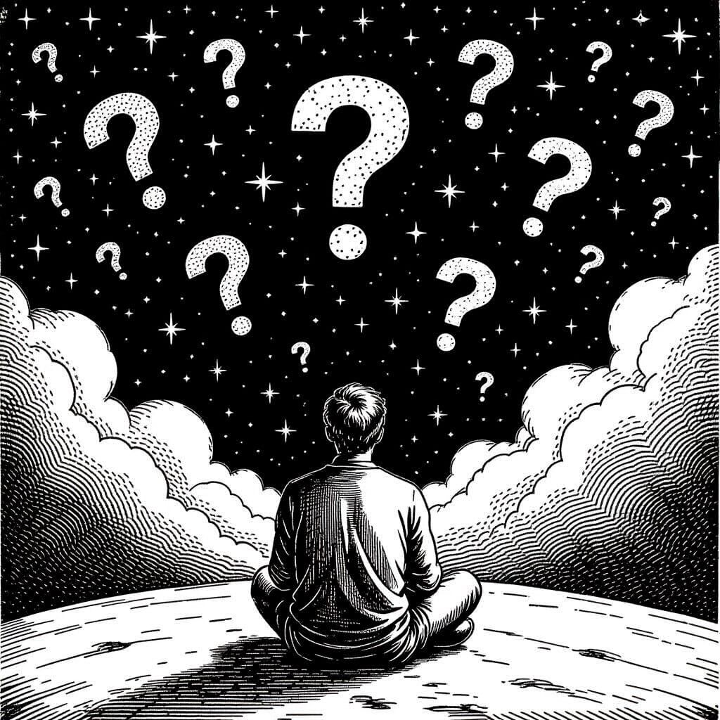 Contemplative Person Under Stars, Engraving Style