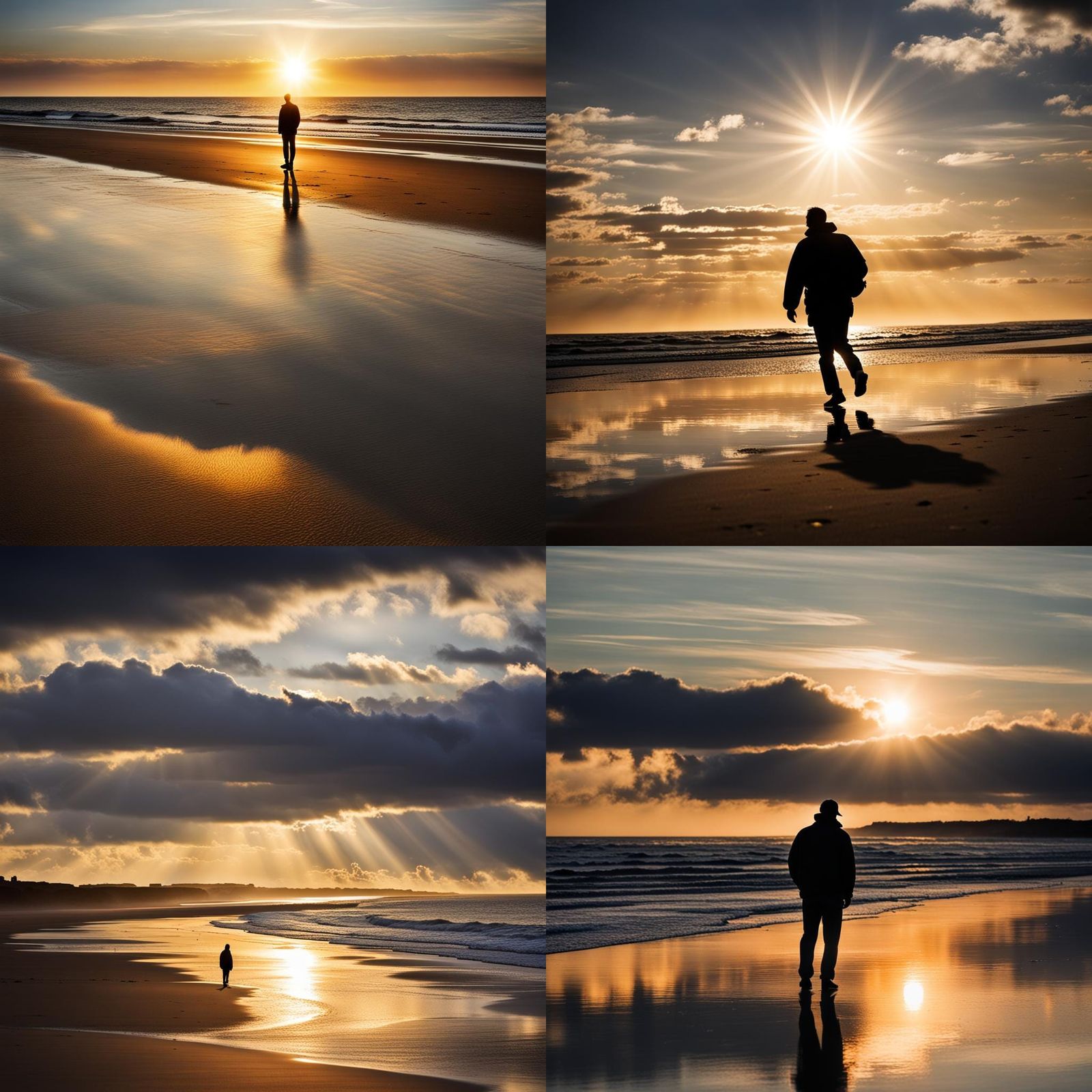 Sunset on a Beach in France with Silhouettes