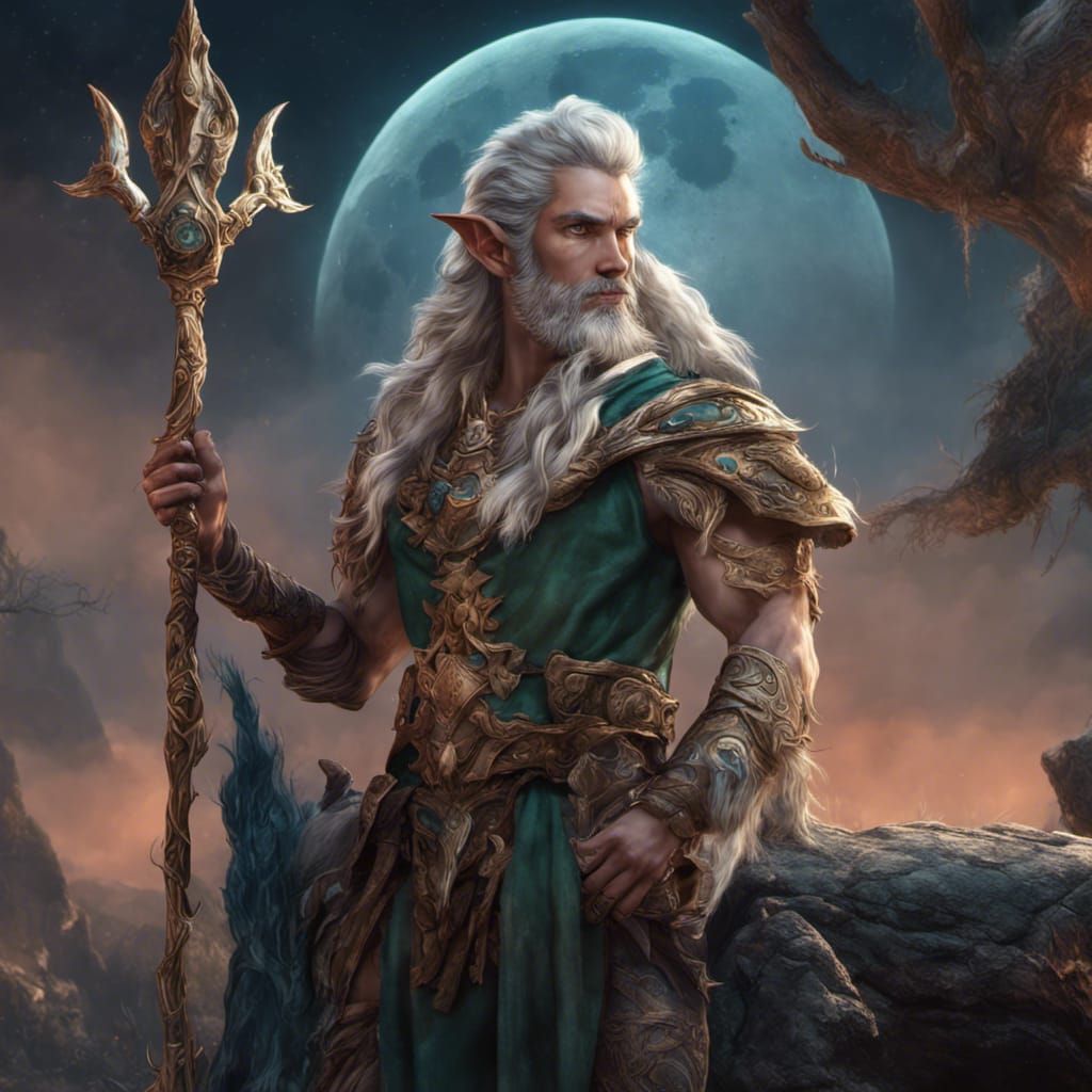 Moon Elf Druid Hunter of Artemis in Detailed Matte Painting