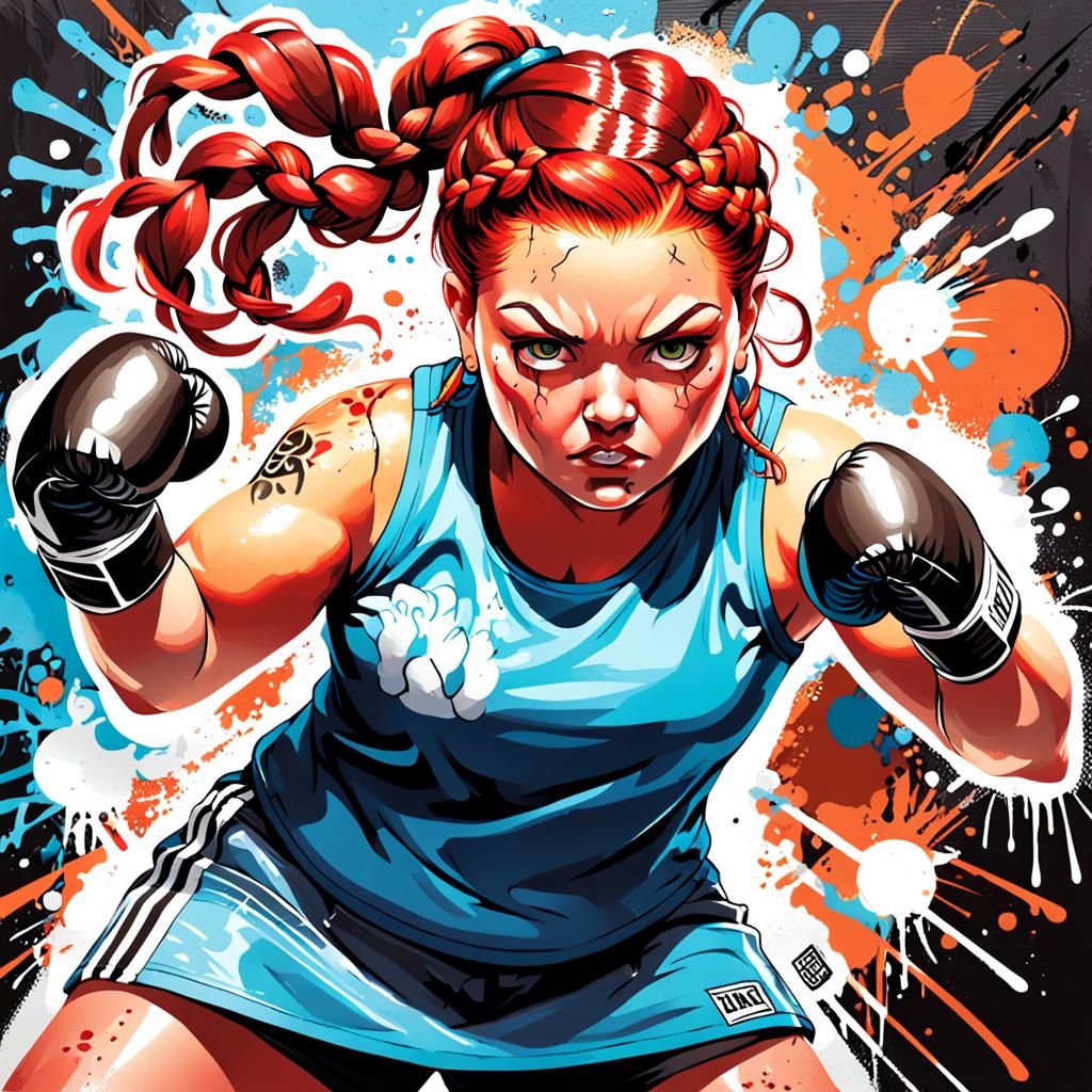 Redhead Boxer in Colorful Graffiti Street Art