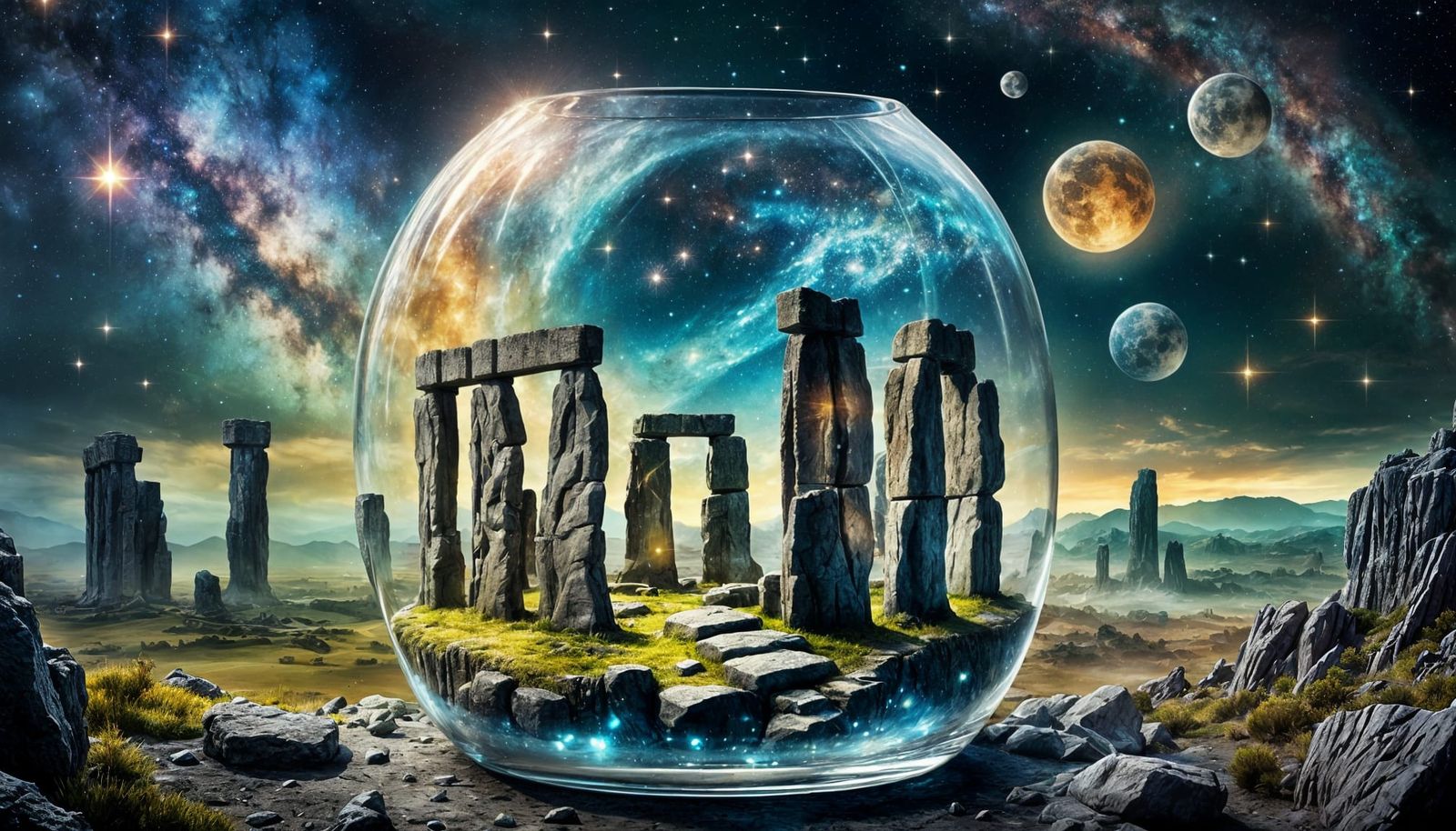 Miniature Stonehenge in Glass with Starry Sky