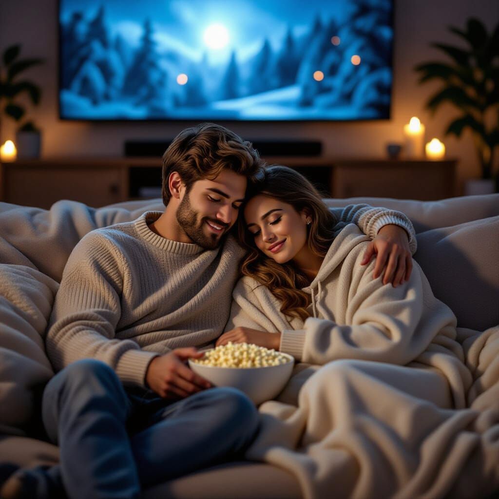 Cozy Evening: Man Covers Partner with Blanket