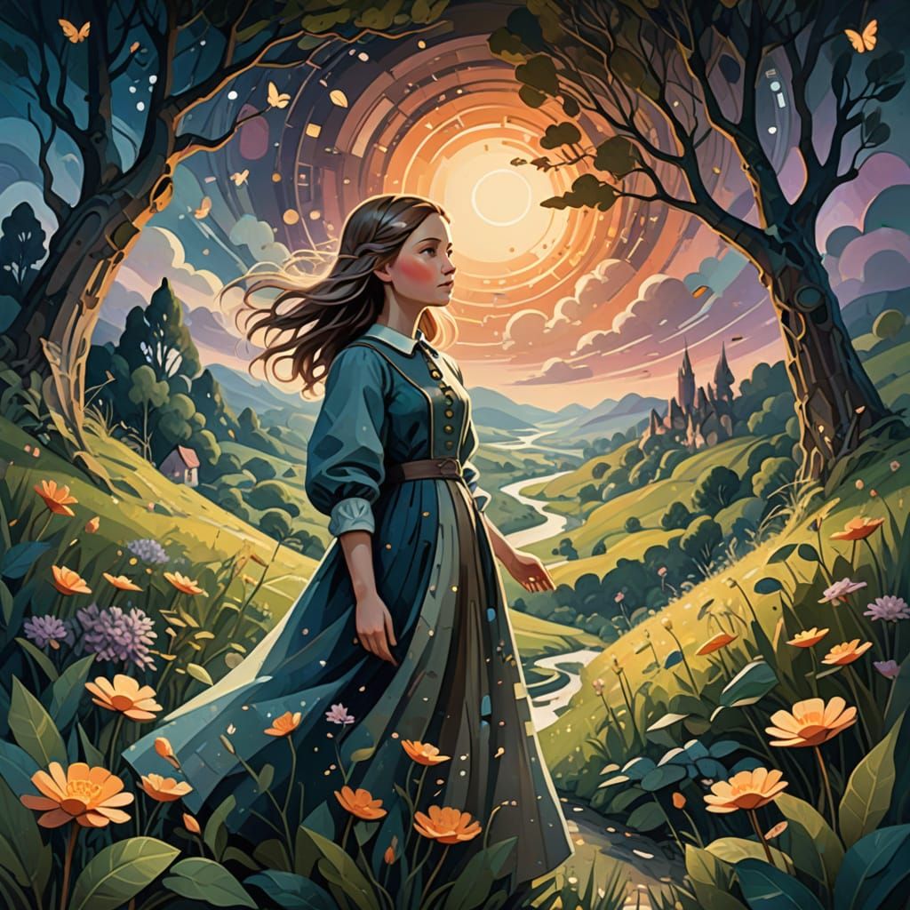 Dreamy Girl Amidst Whimsical Bloom