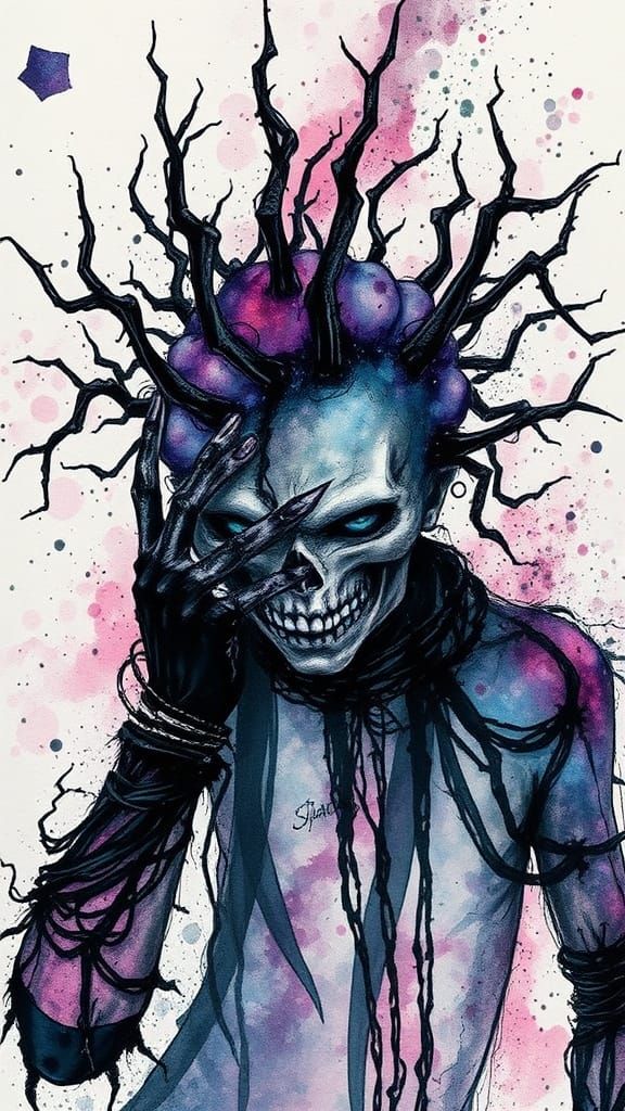 Biopunk Scissorhands in Alcohol Ink Style