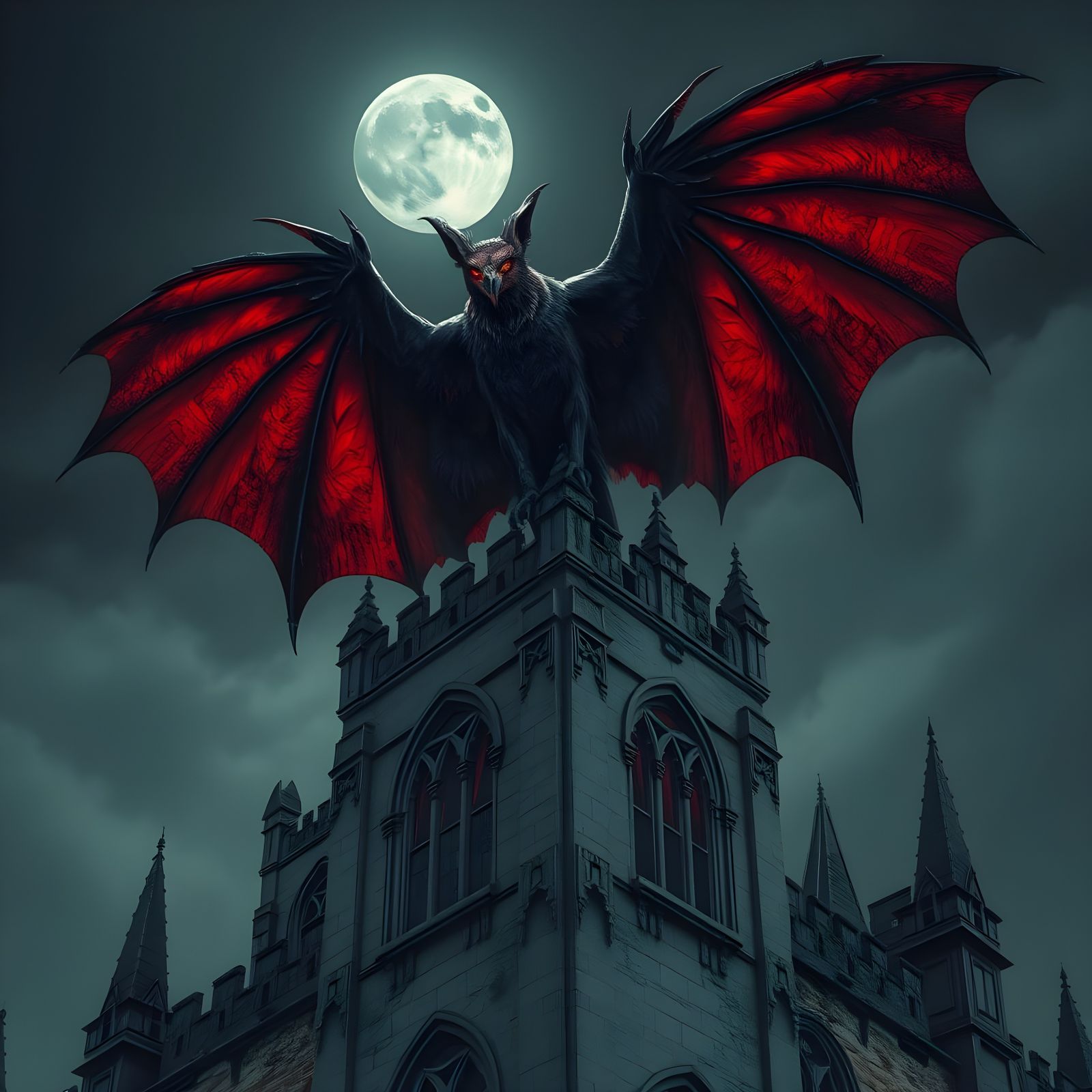 Dark Gothic Vampire Harpy in Full Moon Glory