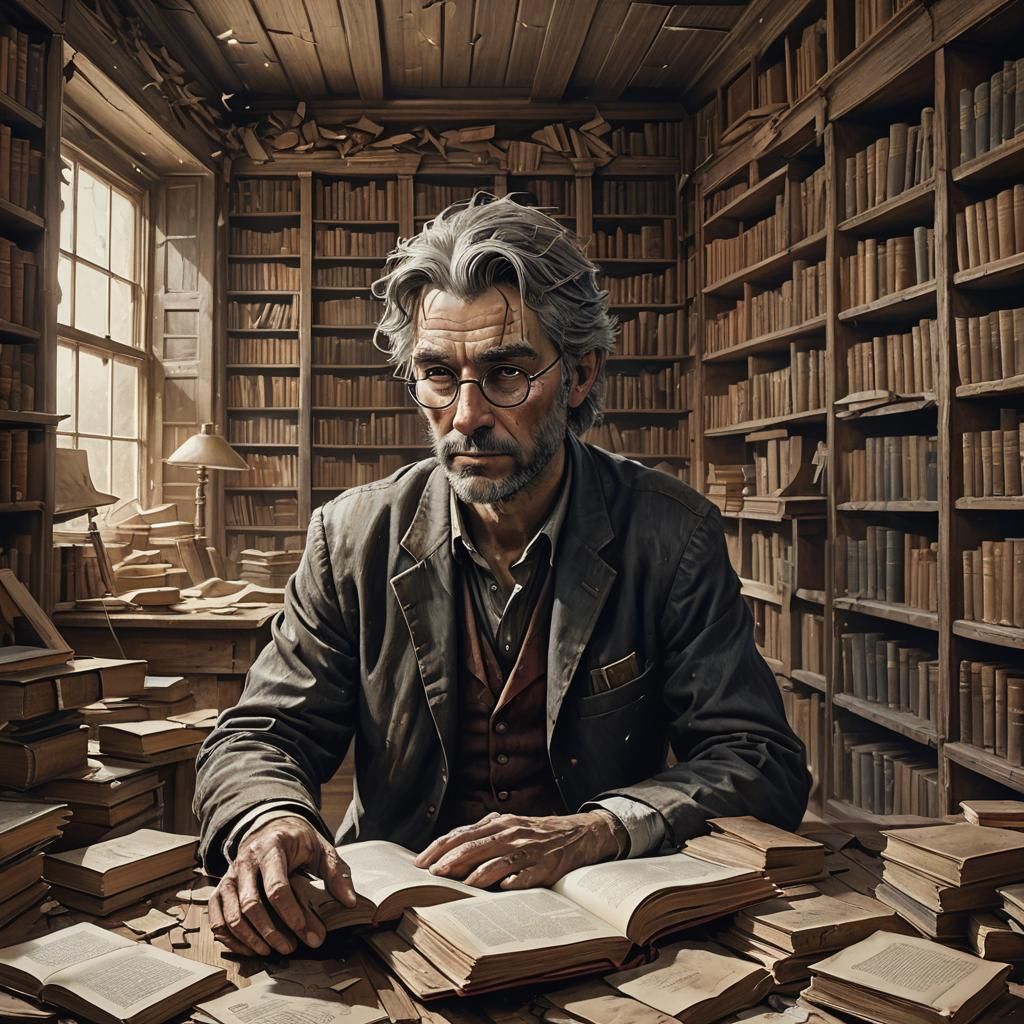Abandoned Library Portrait in Art Nouveau Style