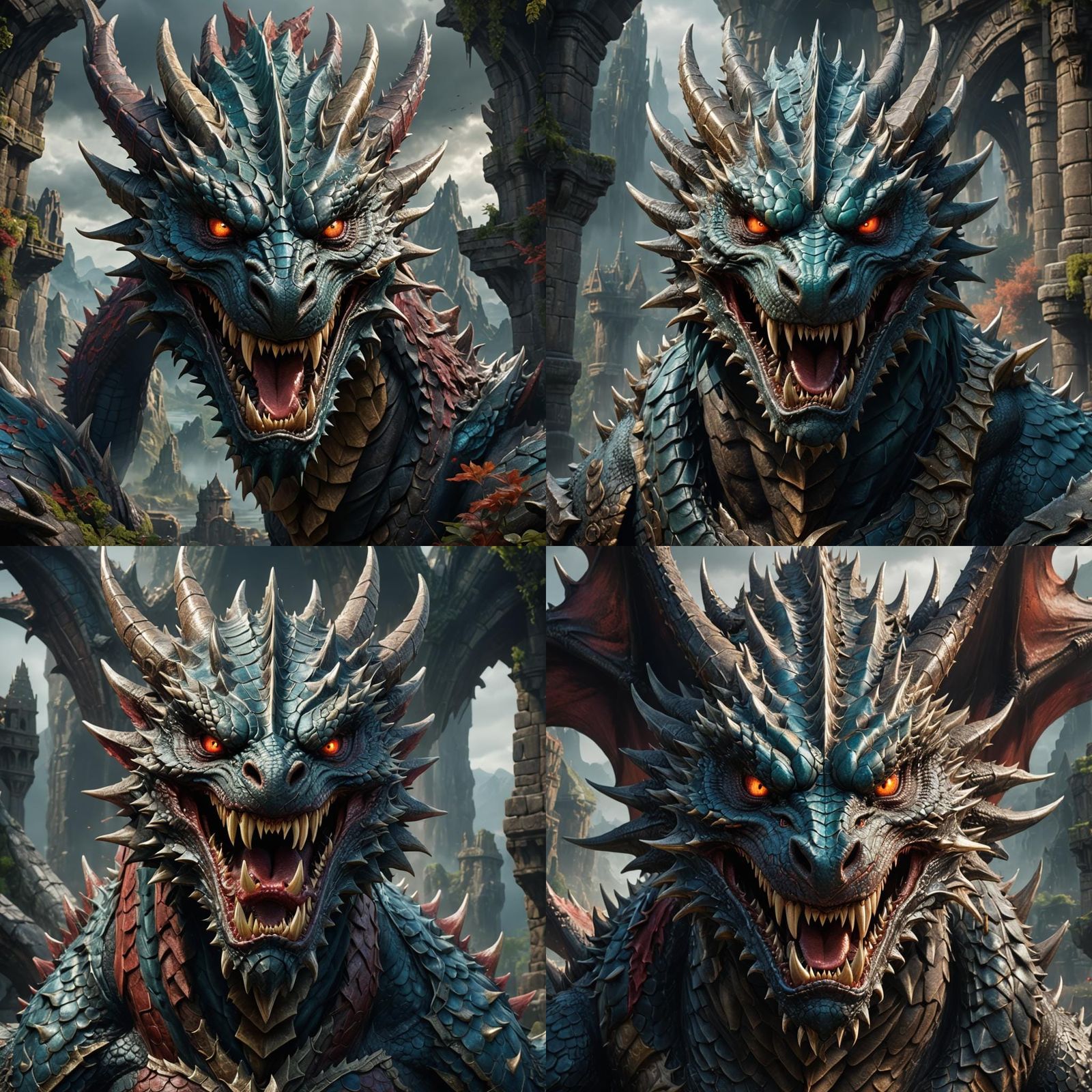 Dragon Head with Fangs in Detailed Fantasy Art